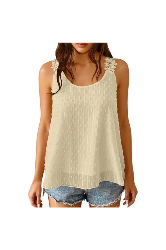 Womens Tank Tops Flowy Sleeveless Summer Boho Tank Top Casual Crewneck Strap Lace Camisole Shirts