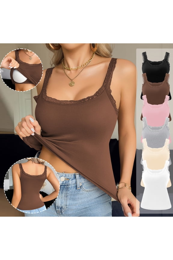 No Boundaries Womens Tank Tops Sleeveless Scoop Neck Built-in Bra Tank Tops Fitted Basic Cami Tee Shirts