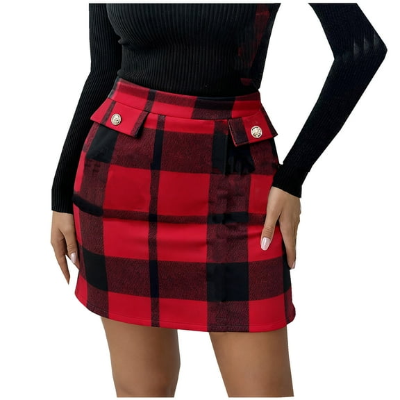 PFRNLF Plaid Skirts for Women No Boundaries,Wool Plaid Flannel Mini Skirt High Waisted Pencil Bodycon Fall Winter Skirts