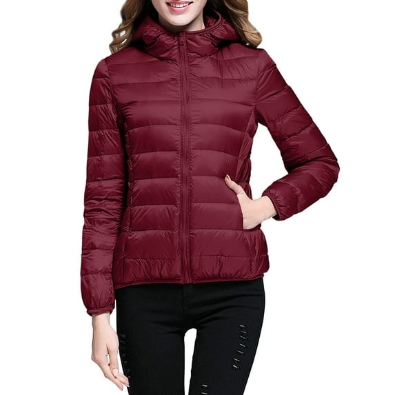 PFRNLF Puffer Jacket for Women Packable Lightweight Full Zip Puffer Jacket with Hood Quilted Winter Coats