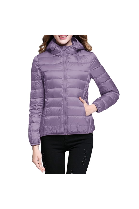 Puffer Jacket for Women Packable Lightweight Full Zip Puffer Jacket with Hood Quilted Winter Coats