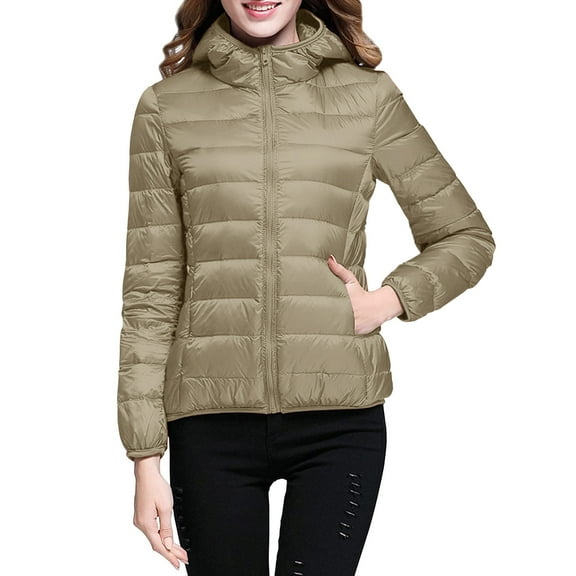 PFRNLF Puffer Jacket for Women Packable Lightweight Full Zip Puffer Jacket with Hood Quilted Winter Coats