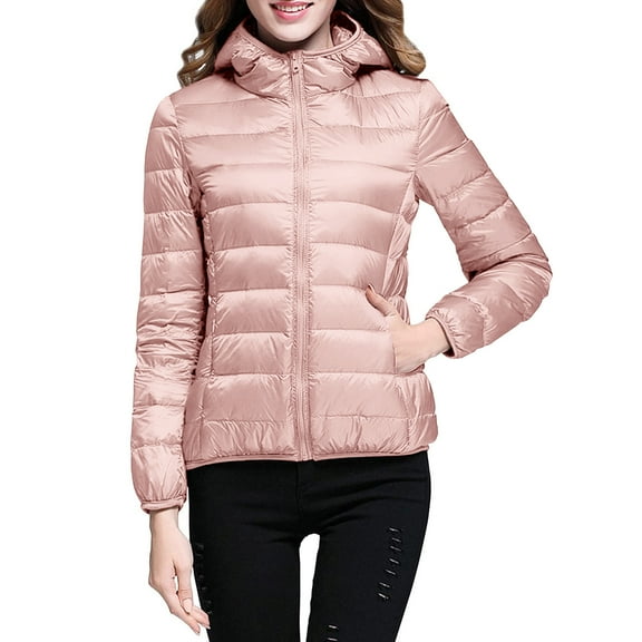 PFRNLF Puffer Jacket for Women Packable Lightweight Full Zip Puffer Jacket with Hood Quilted Winter Coats