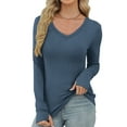 thumbnail image 1 of PFRNLF Ribbed Knit Long Sleeve Shirts for Women Summer Casual Slim Fitted V Neck Tops, 1 of 9
