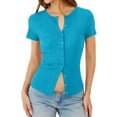 thumbnail image 1 of PFRNLF Ribbed Knit Tops for Women Summer Y2k Short Sleeve Crop Button Down Tight Tees Shirts, 1 of 8
