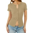 thumbnail image 1 of PFRNLF Ribbed Knit Tops for Women Summer Y2k Short Sleeve Crop Button Down Tight Tees Shirts, 1 of 8