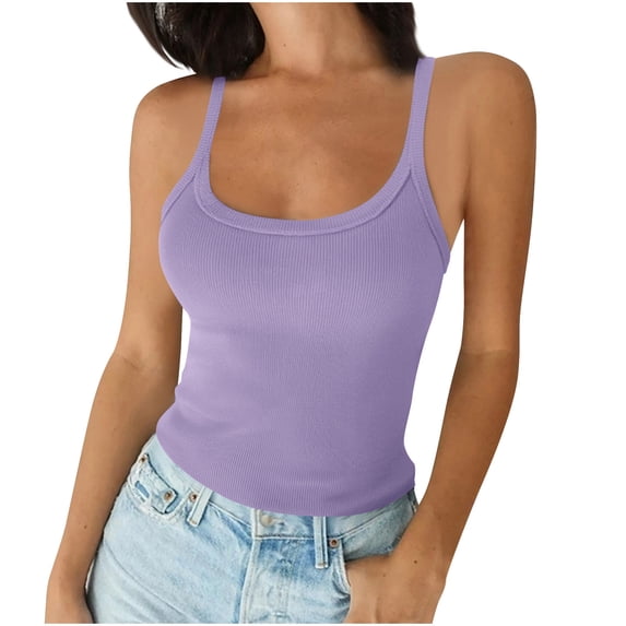 PFRNLF Ribbed Tank Tops for Women Spaghetti Strap Scoop Neck Slim Fitted Casual Basic Camisole,Sizes S-5XL