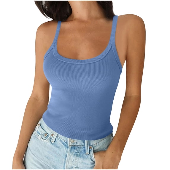 PFRNLF Ribbed Tank Tops for Women Spaghetti Strap Scoop Neck Slim Fitted Casual Basic Camisole,Sizes S-5XL