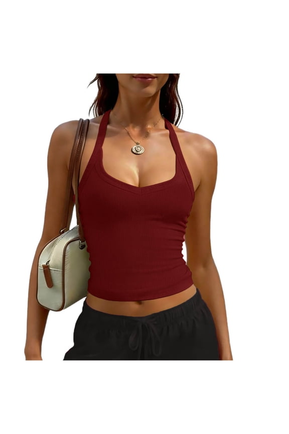Ribbed Tank Tops for Women Summer Sleeveless U Neck Slim Fit Spaghetti Strap Basic Camisole