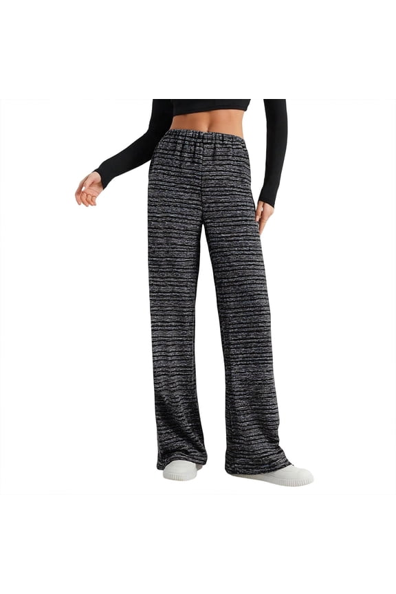 Soft Wide Leg Pants for Women Adjustable Shockcord High Waist Casual Lounge Pants with Pockets