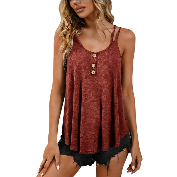 PFRNLF Summer Tank Tops for Women ,Casual Buttons Pleated Adjustable Spaghetti Straps Sleeveless Flowy Tops