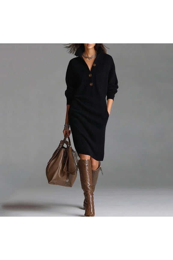 Sweater Dresses for Women Casual Button Long Sleeve Flowy Knit Dresses