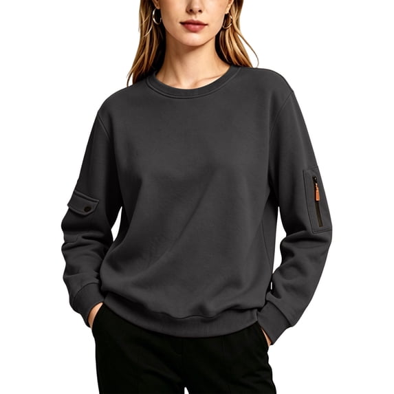 PFRNLF Sweatshirts for Women Casual Long Sleeve Pullover Fall Crew Neck Fleece Sweatshirt with Zipper Pocket