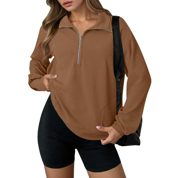 PFRNLF Sweatshirts for Womens Long Sleeve Casual Waffle Knit Soft Half Zip Pullover Tops,Sizes S-2XL