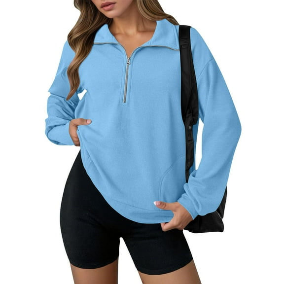 PFRNLF Sweatshirts for Womens Long Sleeve Casual Waffle Knit Soft Half Zip Pullover Tops,Sizes S-2XL