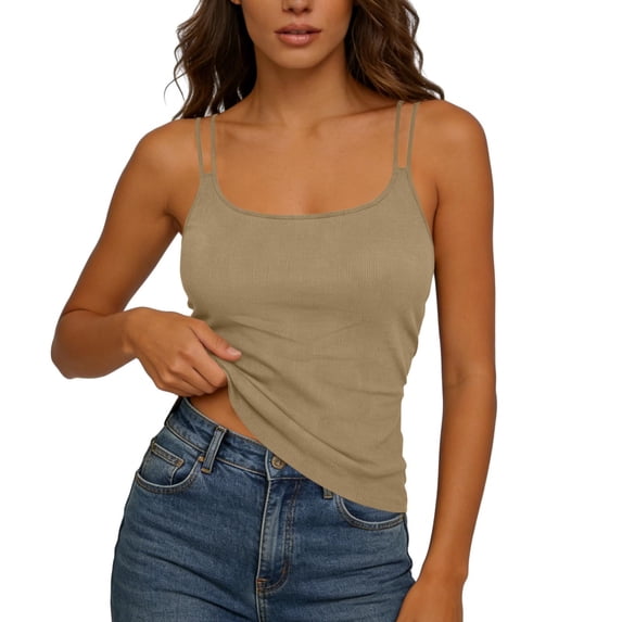 PFRNLF Tank Tops for Women with Built in Bra Summer Adjustable Spaghetti Straps Ribbed Knit Camisole