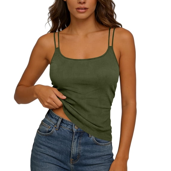 PFRNLF Tank Tops for Women with Built in Bra Summer Adjustable Spaghetti Straps Ribbed Knit Camisole