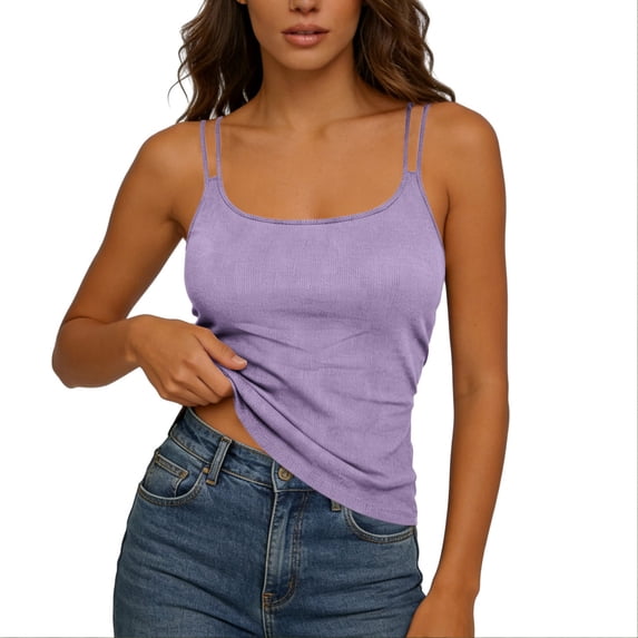 PFRNLF Tank Tops for Women with Built in Bra Summer Adjustable Spaghetti Straps Ribbed Knit Camisole