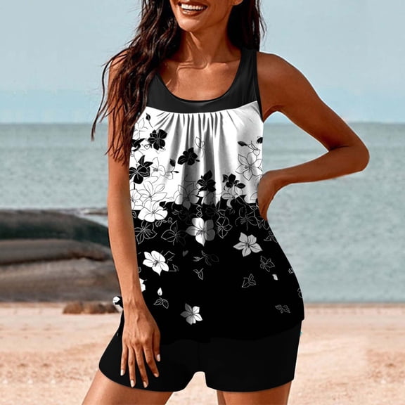 PFRNLF Tankini Swimsuits for Women Tummy Control Modest Flowy Two Piece Bathing Suits with Bottom