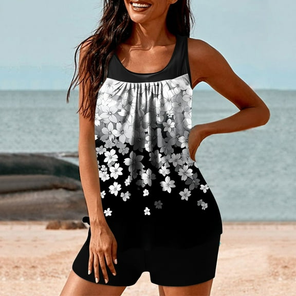 PFRNLF Two Piece Tankini Swimsuit for Women High Waisted Tummy Control Bathing Suit Double Up Tankini Set