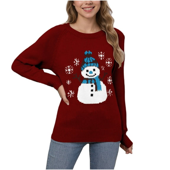 PFRNLF Ugly Christmas Sweaters for Women Soft Holiday Long Sleeve Crewneck Xmas Snowman Knit Sweaters