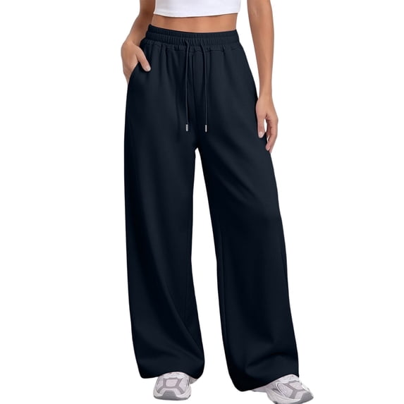 PFRNLF Wide Leg Sweatpants for Women with Pockets Fall Casual Soft High Waisted Fleece Sweat Pants