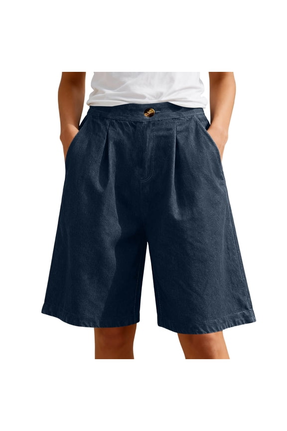 Women's Bermuda Jean Shorts High Waisted Stretchy Knee Length Cutoff Loose Fit Long Denim Shorts
