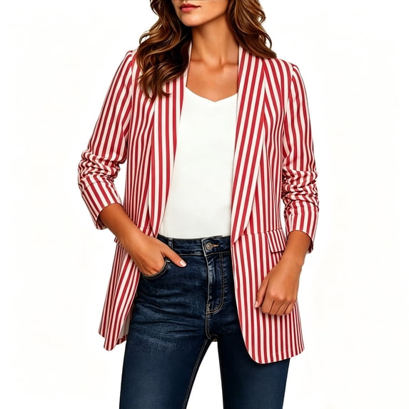 PFRNLF Women's Blazer Long Sleeve Lightweight Business Work Office Stripes Suit Jackets with Pockets