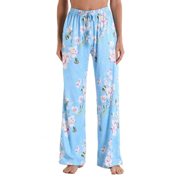 PFRNLF Women's Comfy Casual Pajama Pants Floral Print Drawstring Palazzo Lounge Pants Wide Leg Pjs Bottoms