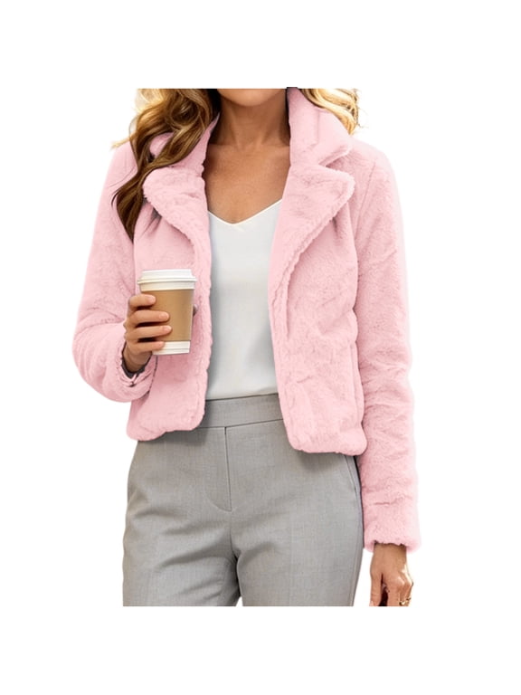 Women's Cropped Faux Fur Jackets Warm Puffy Cardigan Furry Fuzzy Jacket