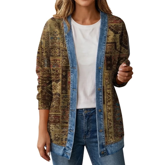 PFRNLF Women's Denim Cardigan Lightweight Long Sleeve Casual Open Front Button Down Cardigans