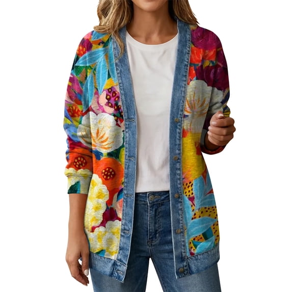 PFRNLF Women's Denim Cardigan Lightweight Long Sleeve Casual Open Front Button Down Cardigans