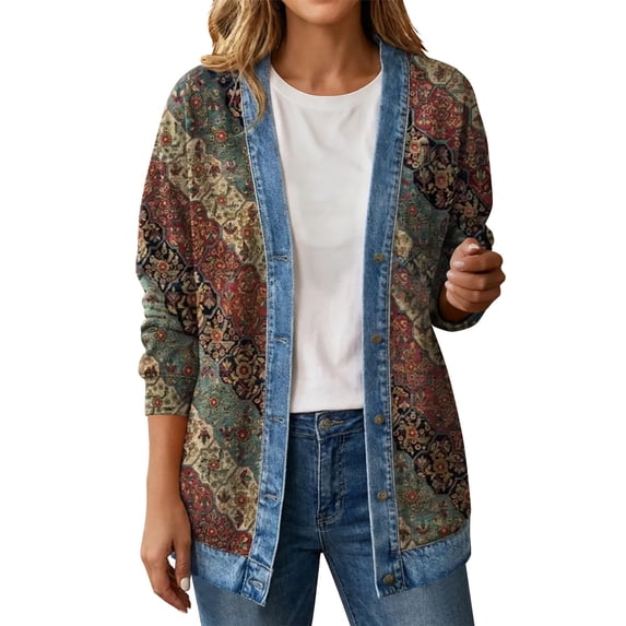 PFRNLF Women's Denim Cardigan Lightweight Long Sleeve Casual Open Front Button Down Cardigans