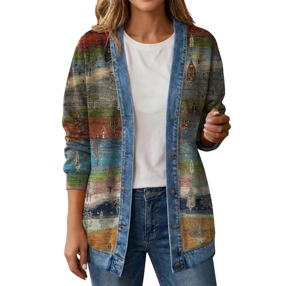 PFRNLF Women's Denim Cardigan Lightweight Long Sleeve Casual Open Front Button Down Cardigans