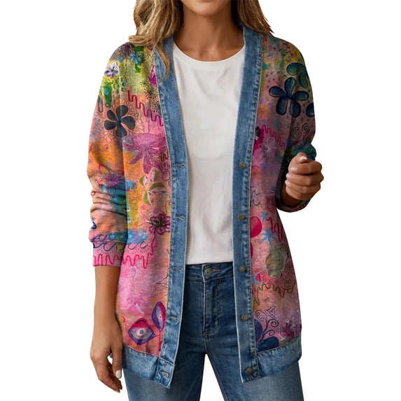 PFRNLF Women's Denim Cardigan Lightweight Long Sleeve Casual Open Front Button Down Cardigans