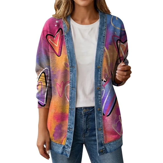 PFRNLF Women's Denim Cardigan Lightweight Long Sleeve Casual Open Front Button Down Cardigans