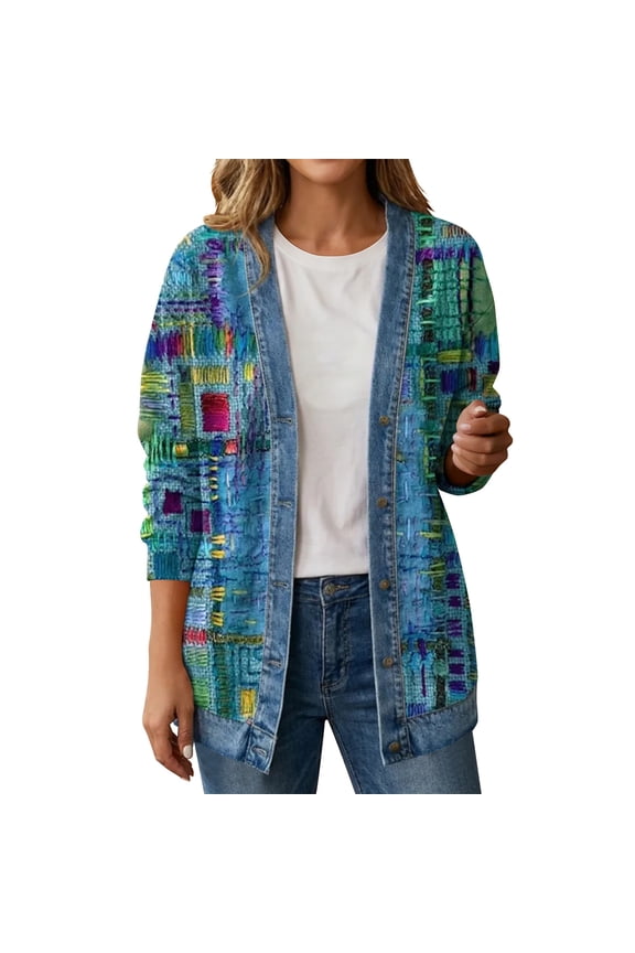 Women's Denim Cardigan Lightweight Long Sleeve Casual Open Front Button Down Cardigans