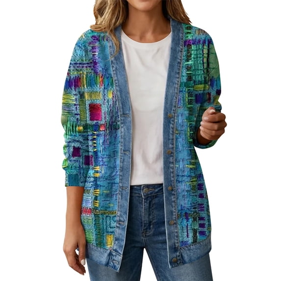 PFRNLF Women's Denim Cardigan Lightweight Long Sleeve Casual Open Front Button Down Cardigans