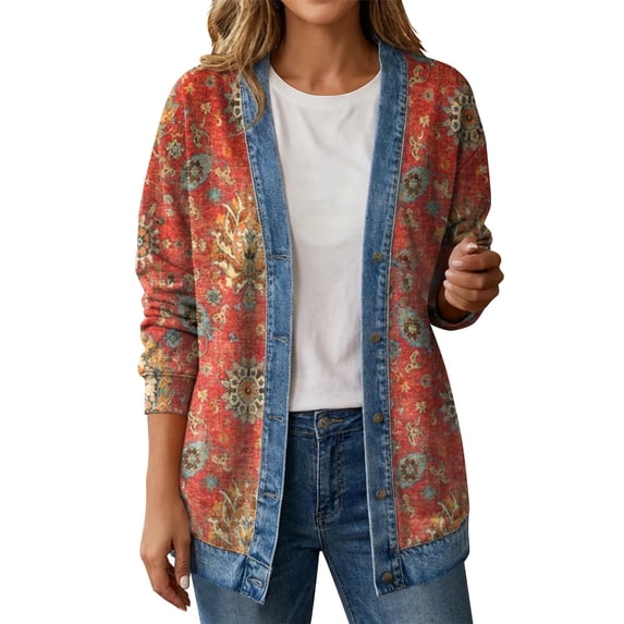 PFRNLF Women's Denim Cardigan Lightweight Long Sleeve Casual Open Front Button Down Cardigans