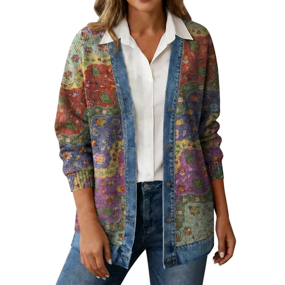 PFRNLF Women's Denim Cardigan Lightweight Long Sleeve Casual Open Front Button Down Cardigans