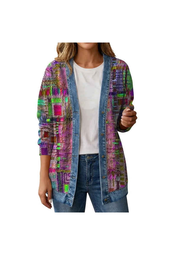 Women's Denim Cardigan Lightweight Long Sleeve Casual Open Front Button Down Cardigans