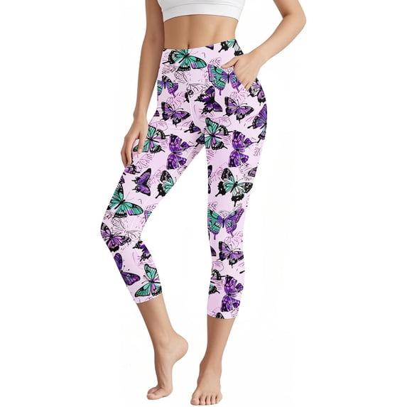 PFRNLF Women's High Waisted Yoga Capris with Pockets,Tummy Control Non See Through Workout Athletic Running Capri Leggings