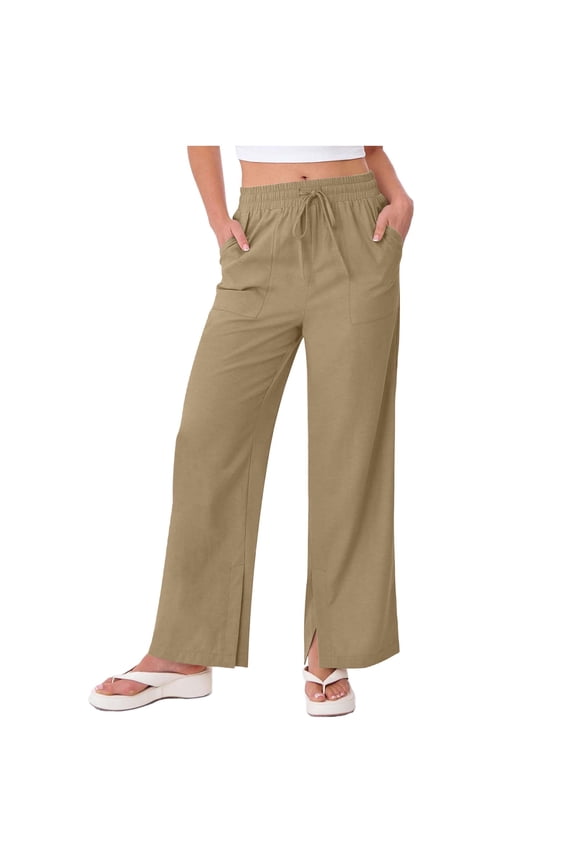 Womens Wide Leg Pants Summer Flowy Trousers Boho Beach Palazzo Linen Pants