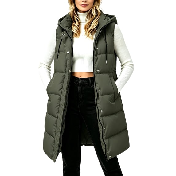 PFRNLF Women's Long Puffer Vest Winter Warm Outwear Sleeveless Zip Up Puffy Jackets with Hood