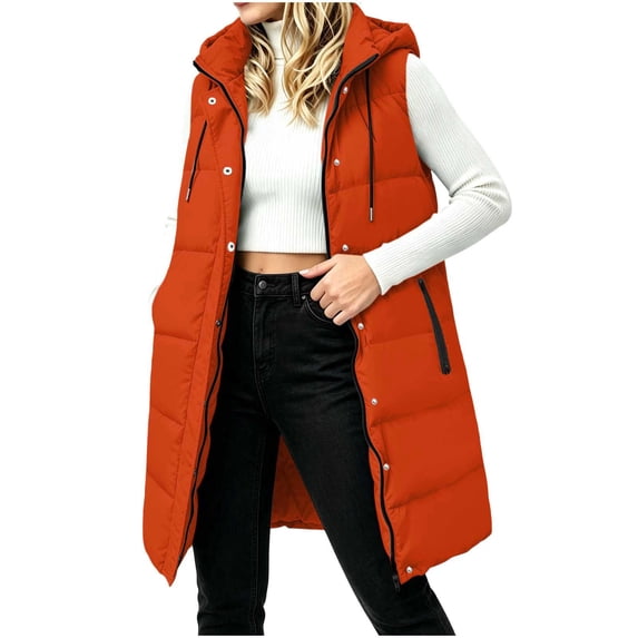 PFRNLF Women's Long Puffer Vest Winter Warm Outwear Sleeveless Zip Up Puffy Jackets with Hood