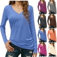 thumbnail image 1 of PFRNLF Women's Long Sleeve T Shirts V Neck Cotton Basic Tee Soft Breathable Casual Tops, 1 of 6