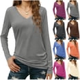 thumbnail image 1 of PFRNLF Women's Long Sleeve T Shirts V Neck Cotton Basic Tee Soft Breathable Casual Tops, 1 of 6