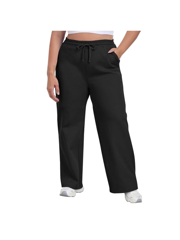 Women's Plus Size Sweatpants Drawstring Elastic Waist Casual Wide Leg Pants with Pockets