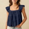 thumbnail image 1 of PFRNLF Women's Ruffle Sleeve Crop Tops Summer Flutter Cute Square Neck Casual Cotton Linen Blouses, 1 of 6
