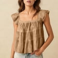 thumbnail image 1 of PFRNLF Women's Ruffle Sleeve Crop Tops Summer Flutter Cute Square Neck Casual Cotton Linen Blouses, 1 of 6